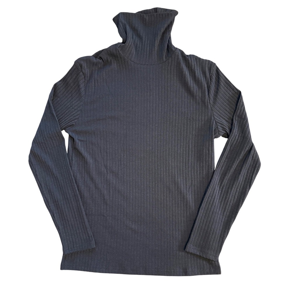 COOFANDY Ribbed Turtleneck Shirt Mens M Navy Blue Long Sleeve Slim Fit NWT